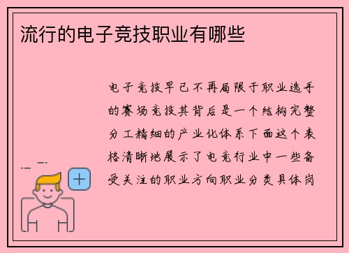流行的电子竞技职业有哪些